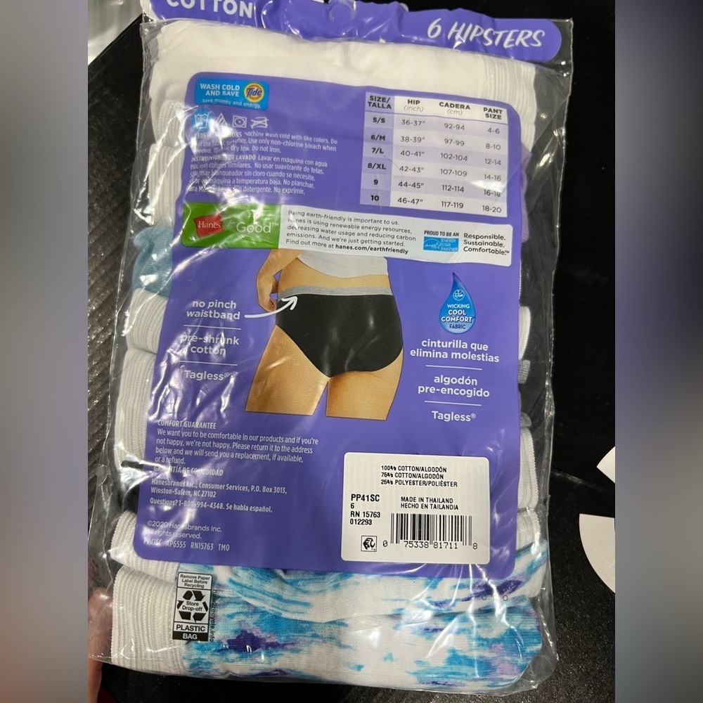 Women’s cotton Hanes hipsters‎ panties underwear Sz 6 pack of 6 new NIP - Picture 2 of 7